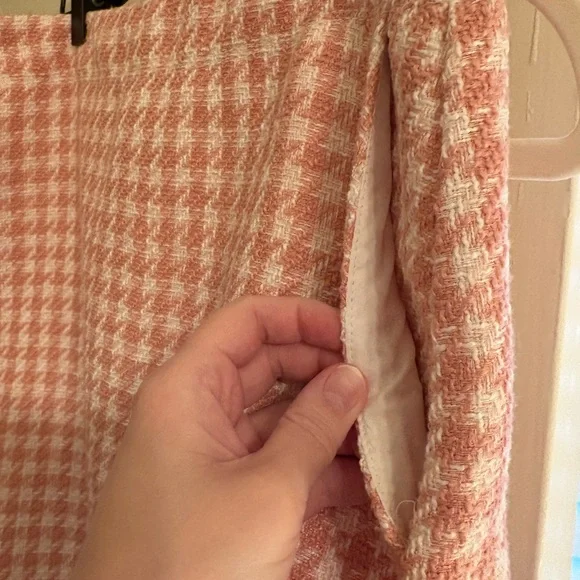 LOFT Pink Gingham Tweed Women's Skirt - Picture 4 of 6